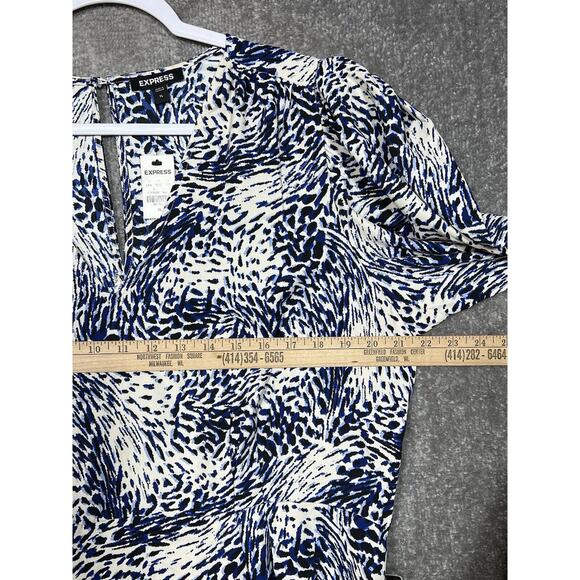 Express Dress Womens Size XL Blue Animal Print Hi Low Long Sleeve V-Neck Keyhole - Picture 9 of 10